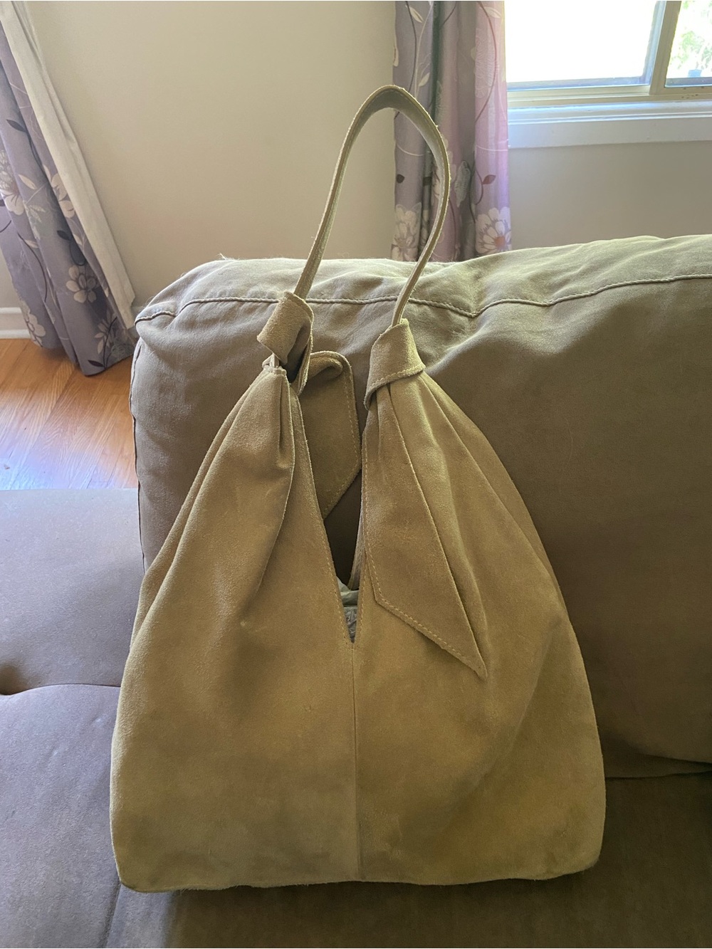 Knot-Detail Suede Shoulder Bag in Tan